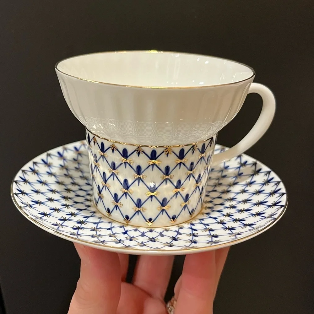 Lomonosov Imperial Bone China Porcelain Coffee Cup Wave Cobalt Net 155 ml